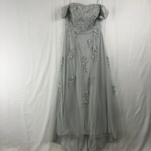 Cameron Blake Silver off the shoulder embellished gown